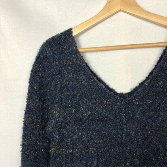 Market & Spruce Boucle Blue & Yellow Speck Knit Pullover Sweater S - Picture 3 of 4